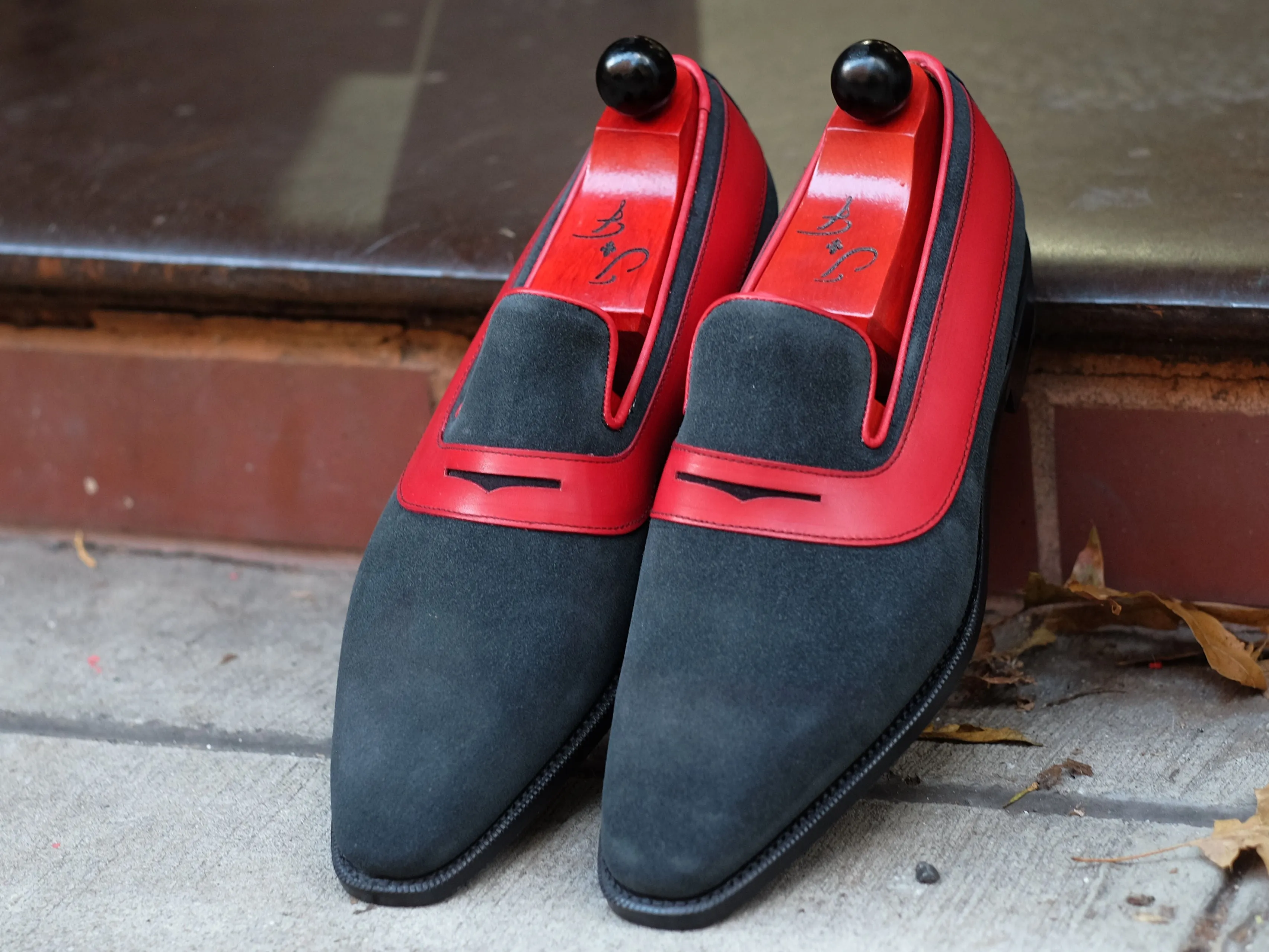 Marcos - MTO - Charcoal Suede / Red Calf - LPB Last - Single Leather Sole