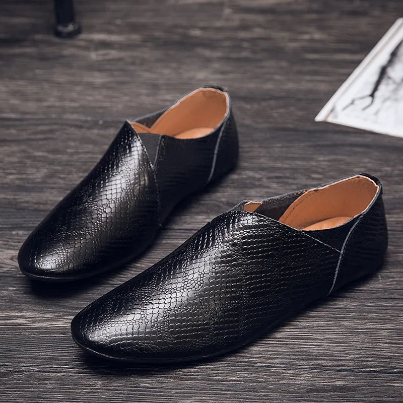 Men's Business Loafers Slip-On Style Genuine Leather Pointed Toe Shoes | 696