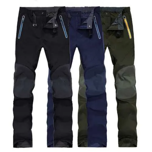 Outdoor Soft Shell Pants Male Waterproof Windproof Elastic Sports Hiking Climbing Trousers