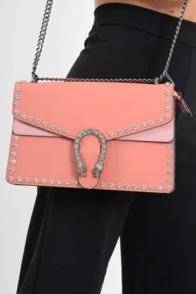 Peach Diamante Studded Animal Head Bag - Janey