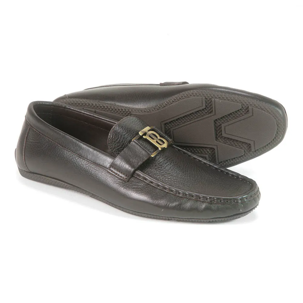 Sigotto Uomo Brown Soft Leather Driving Loafer with B Logo