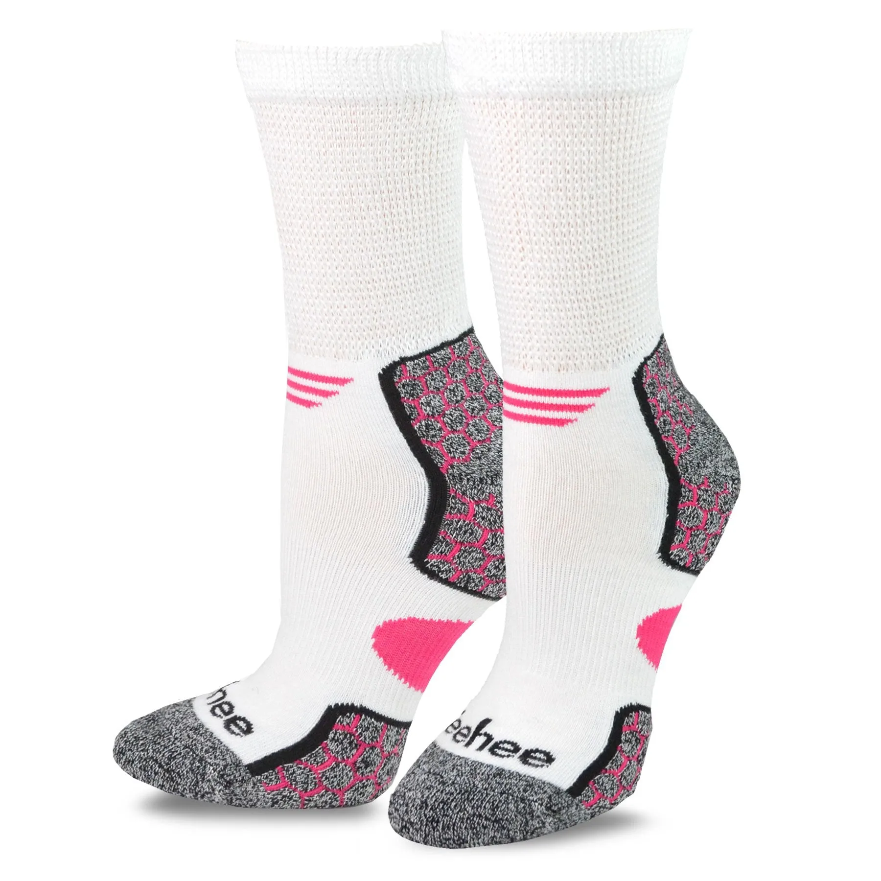 TeeHee Socks Unisex Diabetic Bamboo Crew White 6-Pack (12027)