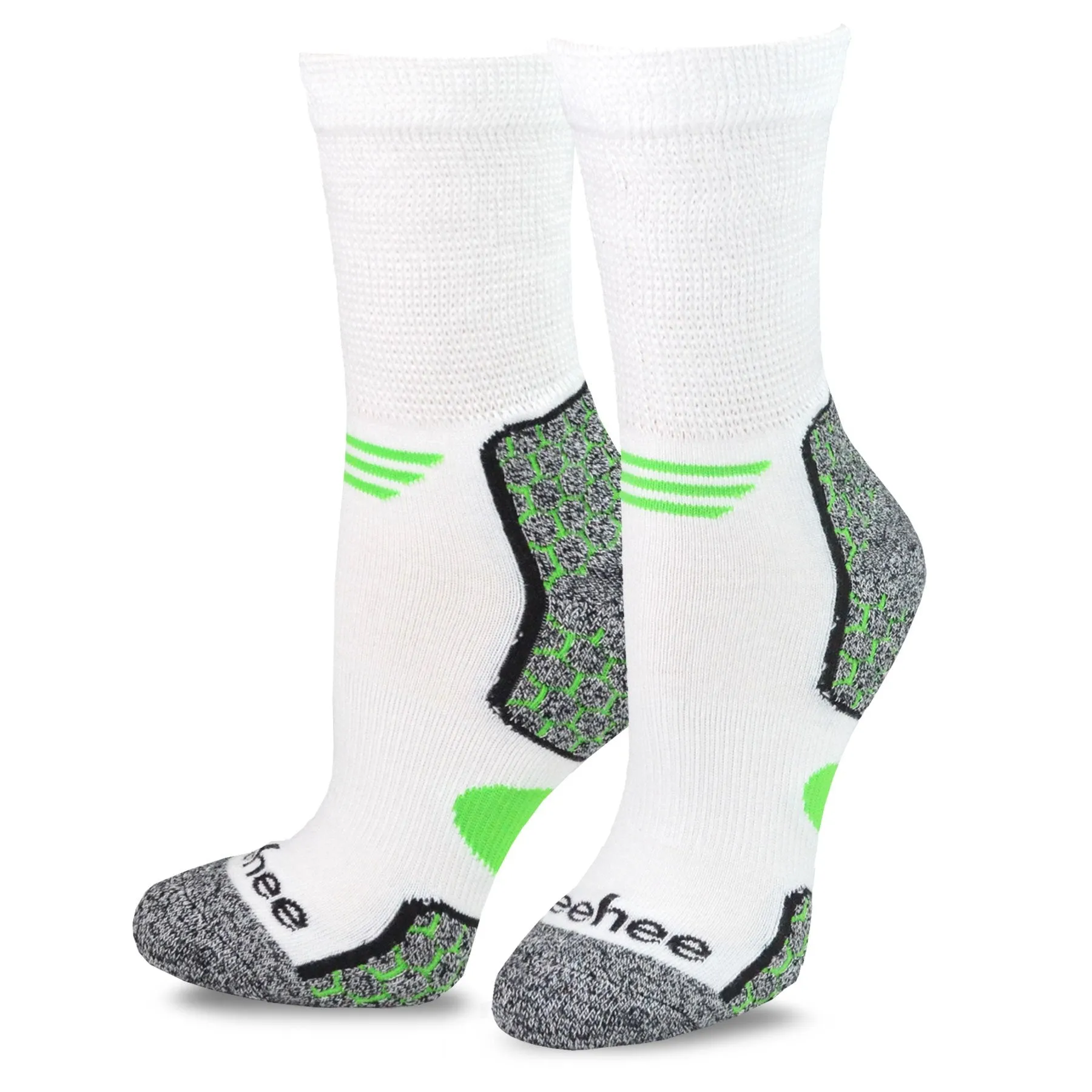 TeeHee Socks Unisex Diabetic Bamboo Crew White 6-Pack (12027)