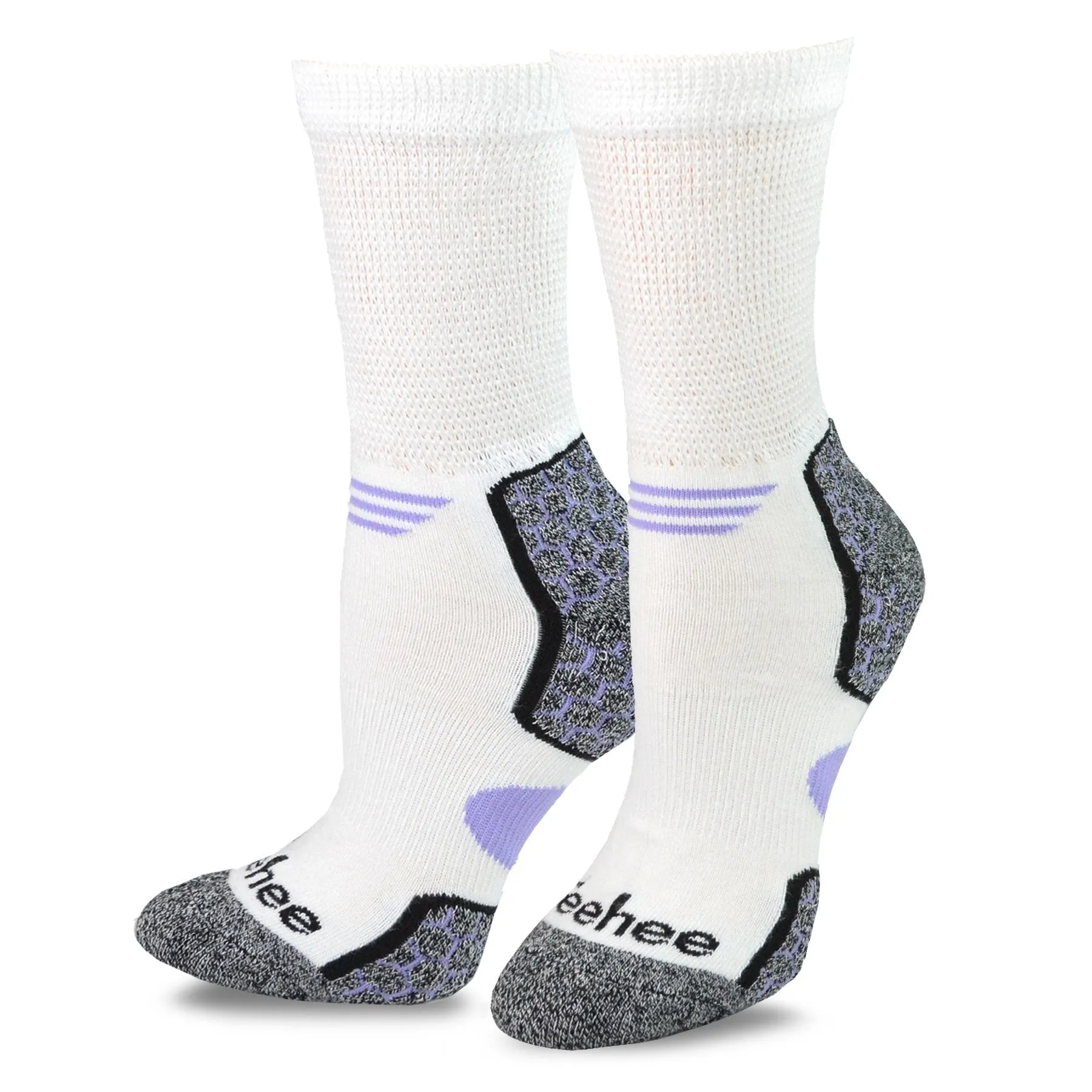 TeeHee Socks Unisex Diabetic Bamboo Crew White 6-Pack (12027)